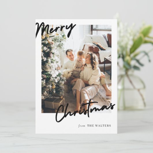 Moderne  vrolijke kerstfotokaart kaart (Staand voorkant)