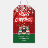 Moderne vrolijke kerstkatten rood en groen Schatti Cadeaulabel (Voorkant)