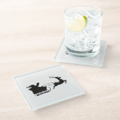 Moderne vrolijke kerstman slee en rendier glazen onderzetter (Schuin)