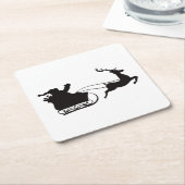 Moderne vrolijke kerstman slee en rendier kartonnen onderzetters (Schuin)