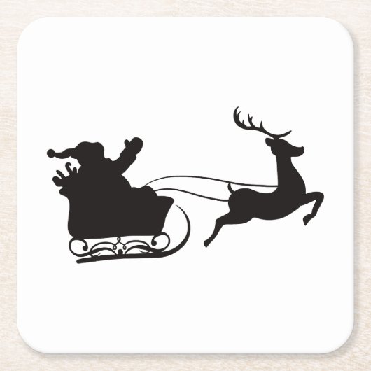 Moderne vrolijke kerstman slee en rendier kartonnen onderzetters (Voorkant)