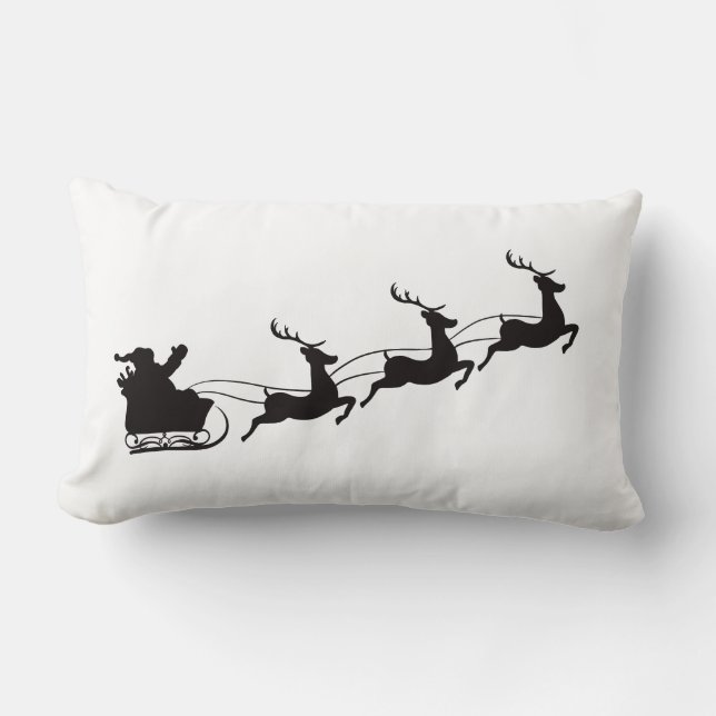 Moderne vrolijke kerstman slee en rendier kussen (Voorkant)