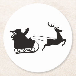 Moderne vrolijke kerstman slee en rendier ronde kartonnen onderzetter