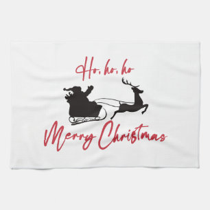 Moderne vrolijke kerstman slee en rendier theedoek