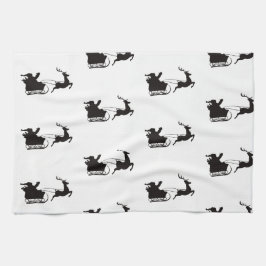 Moderne vrolijke kerstman slee en rendier theedoek