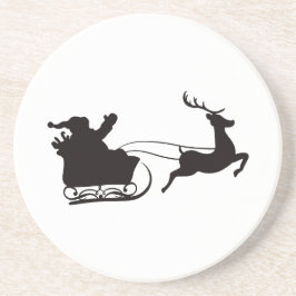 Moderne vrolijke kerstman slee en rendier zandsteen onderzetter