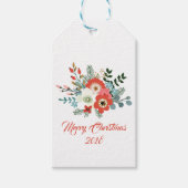 Moderne Vrolijke Kerstmis Bloemen Foliage Vakantie Cadeaulabel (Voorkant)