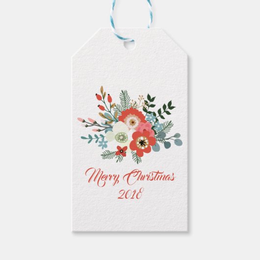 Moderne Vrolijke Kerstmis Bloemen Foliage Vakantie Cadeaulabel (Voorkant)