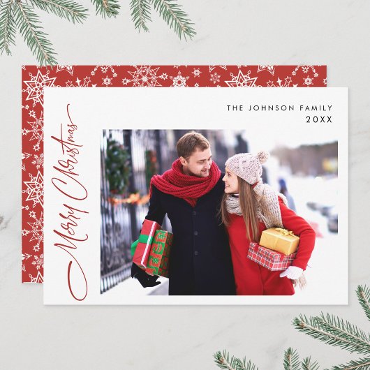 Moderne Vrolijke Kerstmis Één FOTO Groet Feestdagenkaart