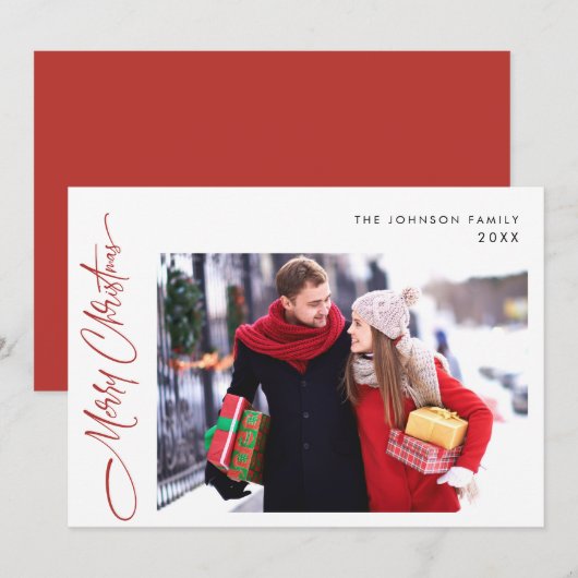 Moderne Vrolijke Kerstmis Één FOTO Groet Feestdagenkaart (Voorkant / Achterkant)