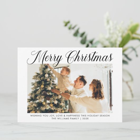 Moderne Vrolijke Kerstmis eenvoudige Script Fotofa Feestdagenkaart (Staand voorkant)