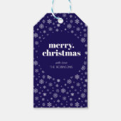 Moderne Vrolijke Kerstmis Marine Blauwe Sneeuwvlok Cadeaulabel (Voorkant)