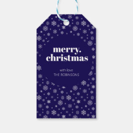 Moderne Vrolijke Kerstmis Marine Blauwe Sneeuwvlok Cadeaulabel