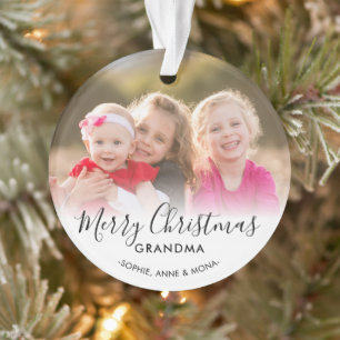 Moderne Vrolijke Kerstmis Oma Grootouder Foto Ornament