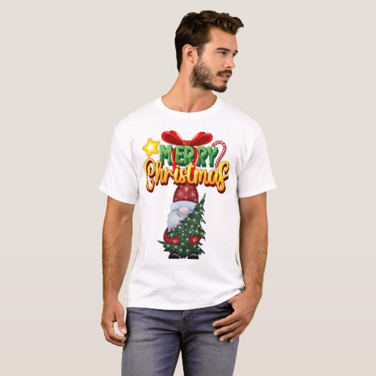 Moderne Vrolijke Kerstmis Sinterklaas T-shirt (Voorkant volledig)