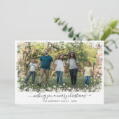 Moderne Vrolijke Kerstmis Sneeuwvlok Script Foto Feestdagenkaart (Staand voorkant)