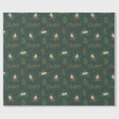 Moderne vrolijke kerstpinecones en rode bessen cadeaupapier (Vlak)