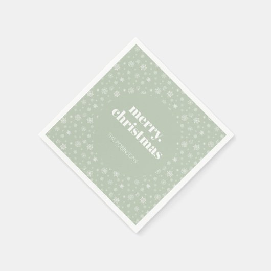 Moderne Vrolijke Kerstsalie Groene Sneeuwvlok Servet (Hoek)