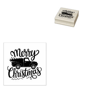 Moderne vrolijke kersttruck en -boom rubberstempel