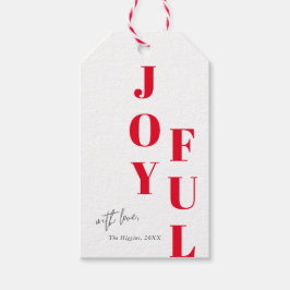 Moderne vrolijke kersttype rood en wit kerstfeest cadeaulabel