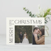 Moderne vrolijke kersttypografie 2 foto Plaid Feestdagenkaart (Staand voorkant)