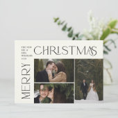 Moderne vrolijke kersttypografie 3 Foto Plaid Feestdagenkaart (Staand voorkant)