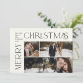 Moderne Vrolijke Kersttypografie 4 Foto Plaid Feestdagenkaart (Staand voorkant)