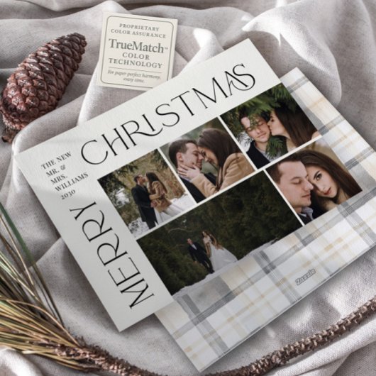 Moderne Vrolijke Kersttypografie 5 Foto Plaid Feestdagenkaart