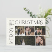 Moderne Vrolijke Kersttypografie 5 Foto Plaid Feestdagenkaart (Staand voorkant)