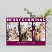 Moderne vrolijke kerstwijnfoto folie feestdagenkaart (Staand Voorkant)