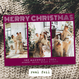 Moderne vrolijke kerstwijnfoto folie feestdagenkaart