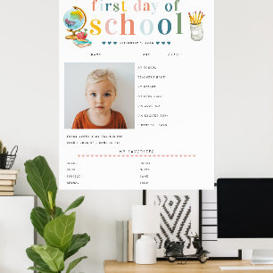 Moderne Vrolijke Lettering 1e Dag van School Poster
