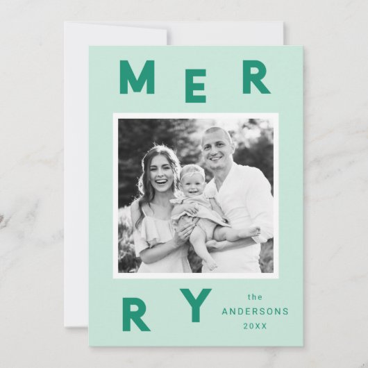 Moderne Vrolijke Letters Mint & Groene Foto Feestdagenkaart (Voorkant)