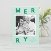Moderne Vrolijke Letters Mint & Groene Foto Feestdagenkaart (Staand voorkant)