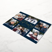 Moderne vrolijke marine goud 6 foto Kerstcollage Folie Feestdagenkaart (Gedraaid)