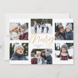 Moderne vrolijke namaak gouden 6 foto Kerst collag Feestdagenkaart