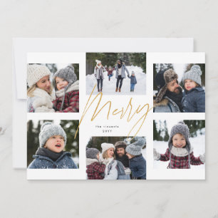 Moderne vrolijke namaak gouden 6 foto Kerst collag Feestdagenkaart