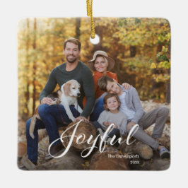Moderne Vrolijke Script Familie Foto Keramisch Ornament