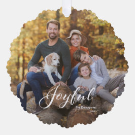 Moderne Vrolijke Script Familie Foto Ornament Kaart