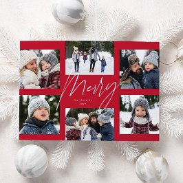 Moderne vrolijke script rode 6 foto Kerst collage Feestdagenkaart
