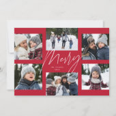 Moderne vrolijke script rode 6 foto Kerst collage Feestdagenkaart (Voorkant)