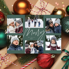 Moderne vrolijke script salie 6 foto Kerst collage Feestdagenkaart