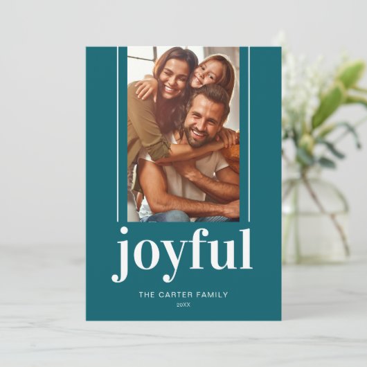 Moderne Vrolijke Teal Foto Vakantie Kerstkaarten Feestdagenkaart (Staand voorkant)