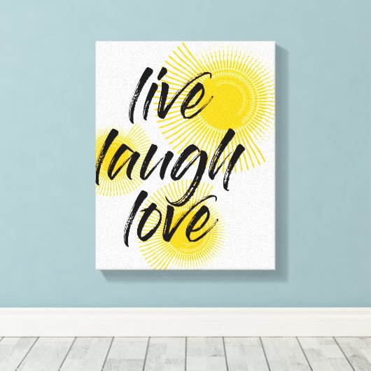 Moderne, vrolijke, trendmatige design Live Laugh L Canvas Afdruk (Insitu (Houten vloer))