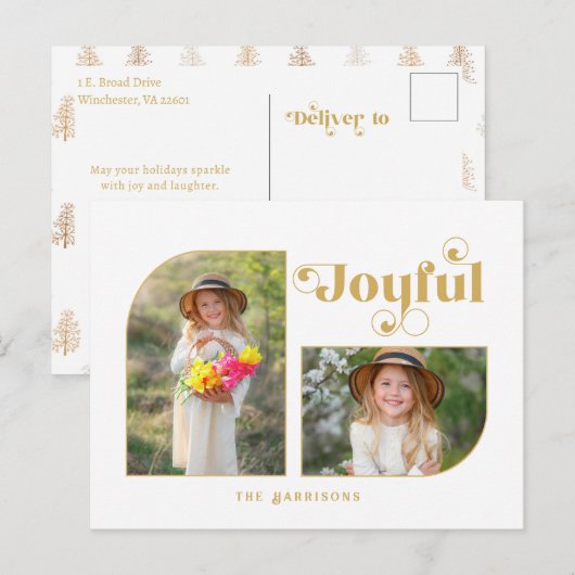 Moderne vrolijke typografie Halfboog 2-foto Feestdagenkaart (Voorkant / Achterkant)