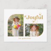 Moderne vrolijke typografie Halfboog 2-foto Feestdagenkaart (Voorkant)