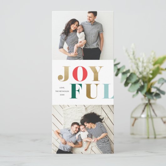 Moderne vrolijke vakantiefotokaart feestdagenkaart (Staand voorkant)