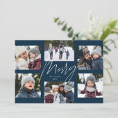 Moderne, vrome schrijfmachine met 6 foto's kerstco feestdagenkaart (Staand voorkant)