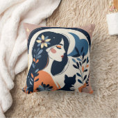 Moderne Vrouw en Kat Worpkussen Boho Bloemstuk Ku Kussen (Deken)