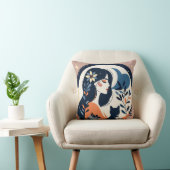 Moderne Vrouw en Kat Worpkussen Boho Bloemstuk Ku Kussen (Stoel)
